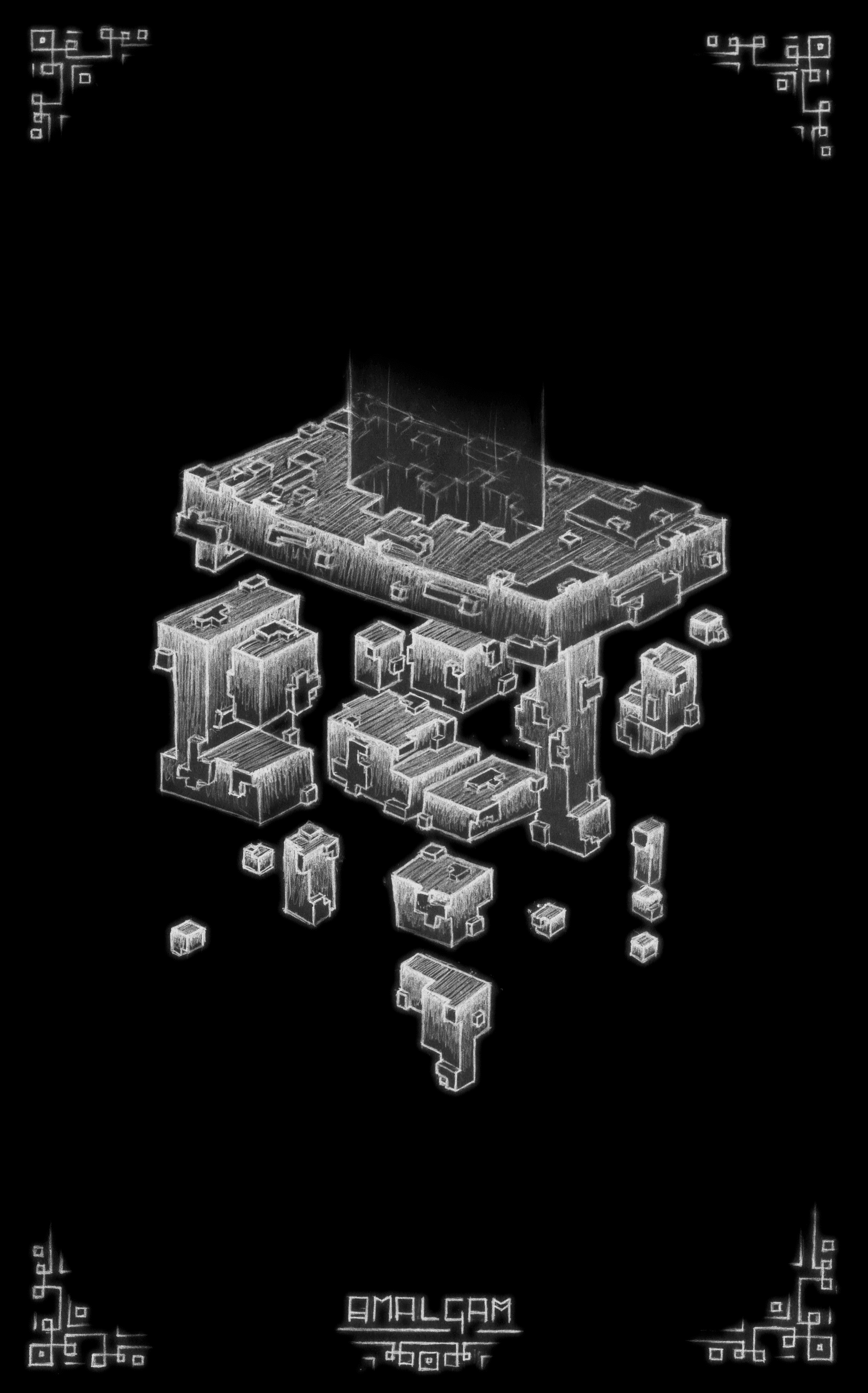 An image of a floating digital artifact, inverted.