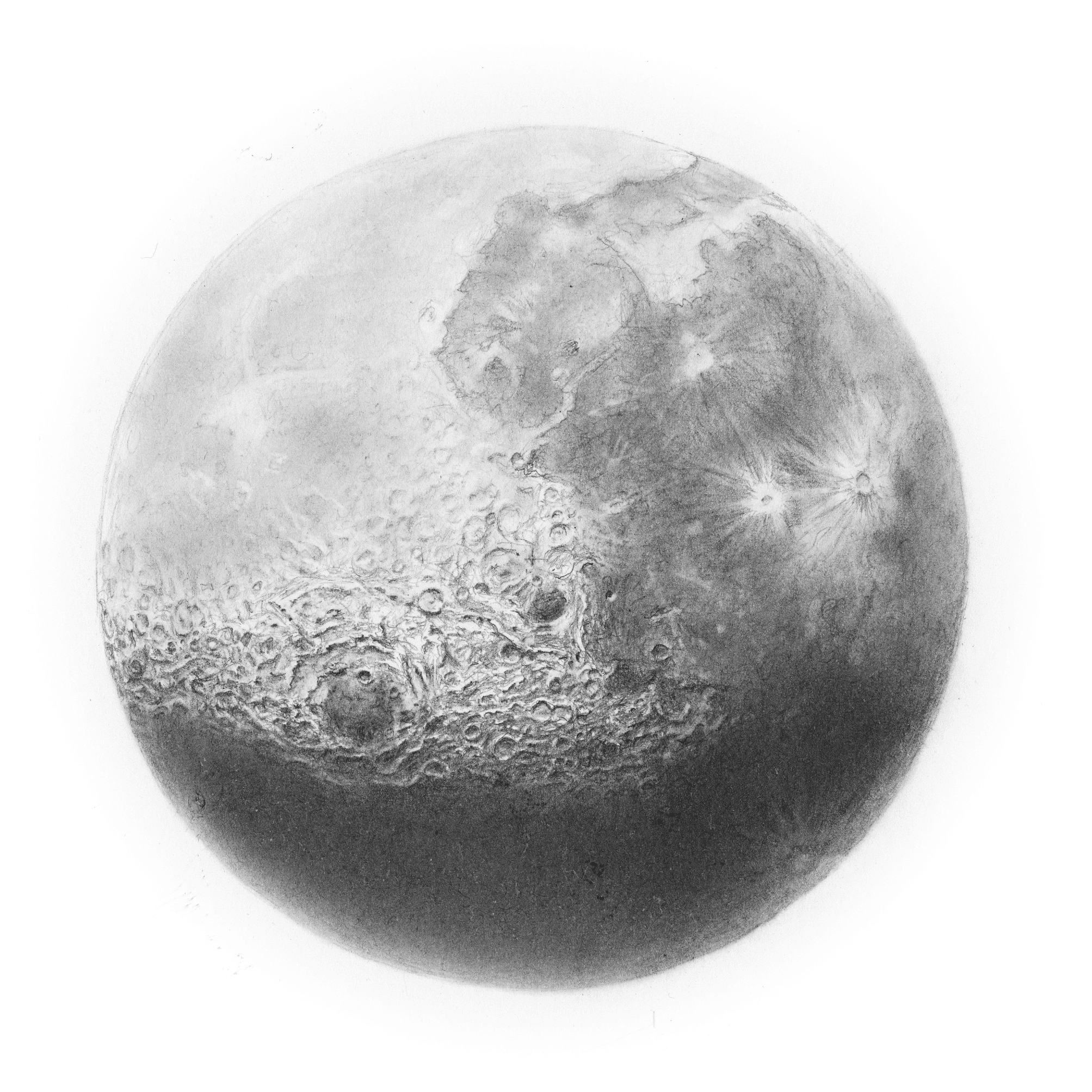 A pencil drawing of the moon
