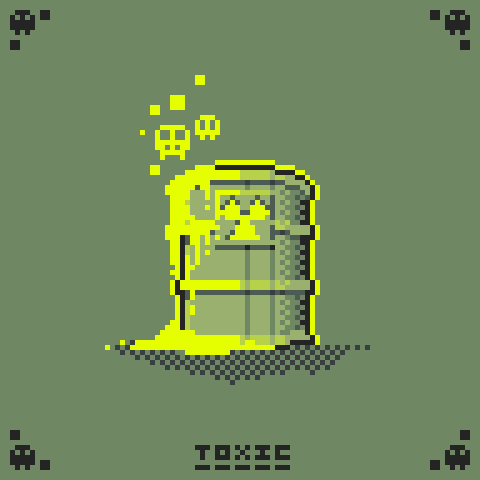 A hazardous barrel with radioactive ooze dripping out. Gross!